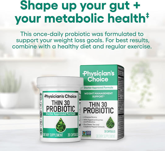 Physician'S Choice Probiotics For Weight Management & Bloating - 6 Probiotic Strains - Prebiotics - Key Ingredient Cayenne - Supports Gut Health - Weight Management For Women & Men - Green Tea - 60 Ct