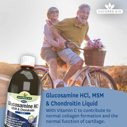 Natures Aid Glucosamine Msm & Chondroitin With Vitamin C Liquid 500Ml - High Strength Joint Support - Mobility & Cartilage Health, Collagen Formation - Vegan, Non-Gmo, Gluten-Free Supplement