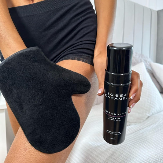 Rose & Caramel Deluxe Tanning Mitt Double Layered Thick Self Tan Mitt, Washable, Reusable, Streak Free Look, Perfect Hand And Feet Application