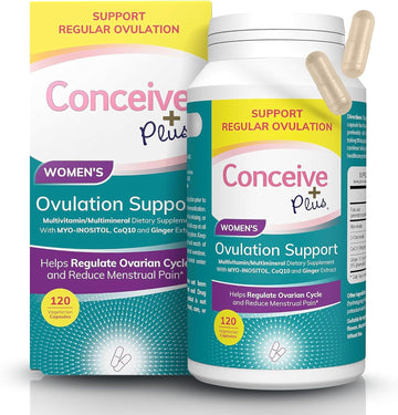 Conceive Plus Womens Ovulation Support - Pcos Supplement For Fertility, Myo-Inositol & D-Chiro Inositol, Folate, Ginger And Coq10  Ovulation Supplement, Hormone Balance For Women  120 Soft Capsules