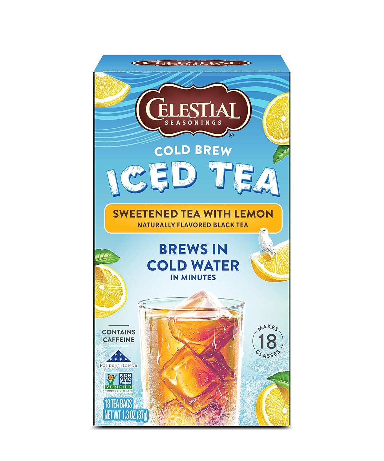 Celestial Seasonings Cold Brew Iced Tea, Sweetened Tea With Lemon, Contains Caffeine, 18 Tea Bags (Pack Of 6)