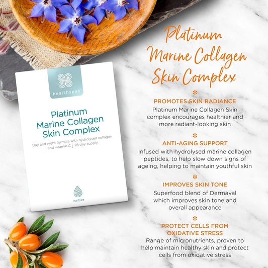 Healthspan Platinum Marine Collagen Skin Complex (28 Day Supply) | Premium Day & Night Supplement | Containing Marine Collagen Peptides, Vitamin C & Micronutrients | Supports Skin Health