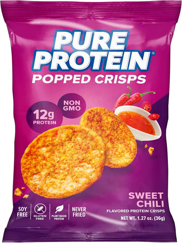 Pure Protein Popped Crisps, Sweet Chili, High Protein Snack, 12G Protein, 1.27Oz., 12 Count