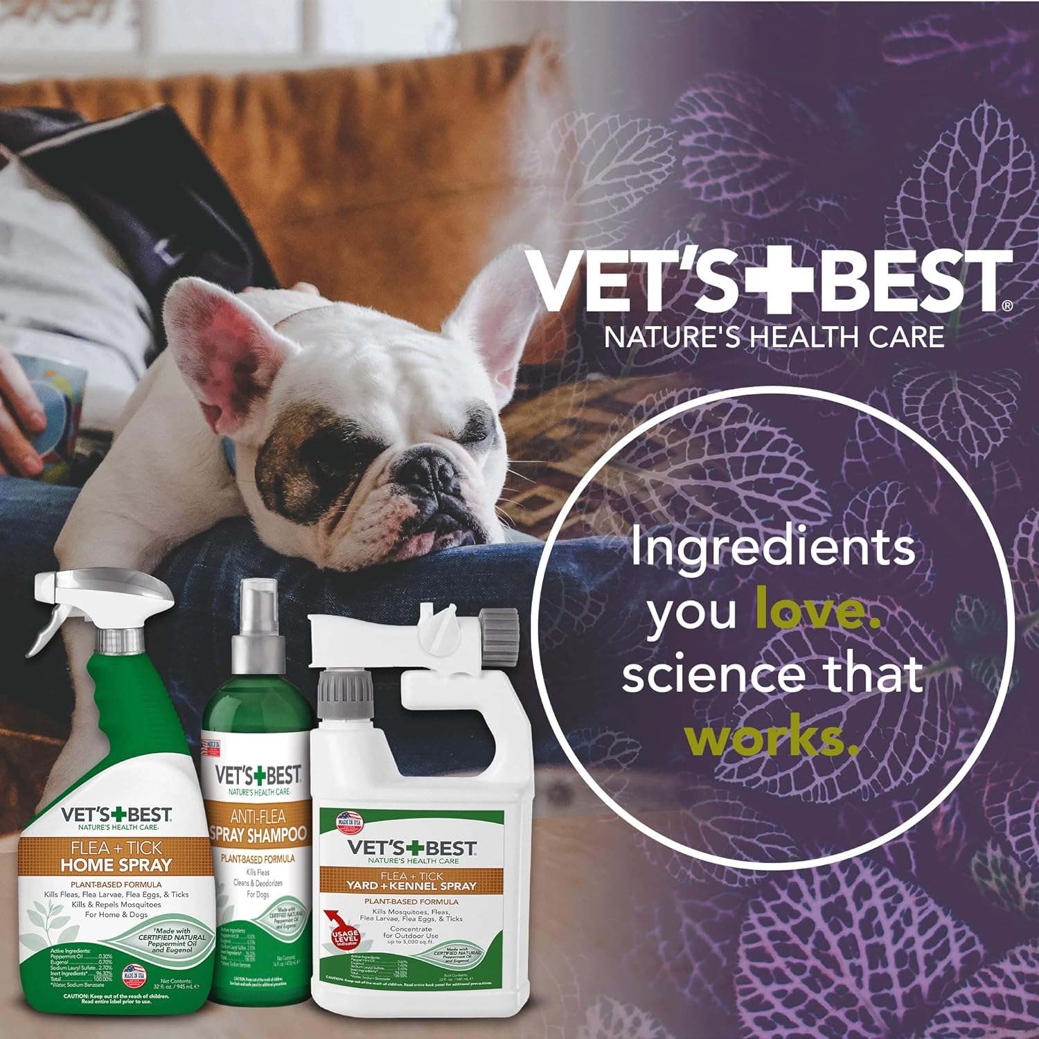 Vet's Best Anti-Flea Spray Shampoo - Dog Flea and Tick Treatment - Plant-Based Formula - Certified Natural Oils - 16 oz : Pet Flea And Tick Sprays : Pet Supplies