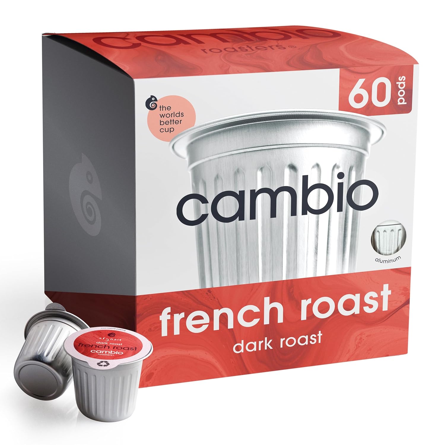 Cambio Roasters French Roast Coffee Pods - New Aluminum Pods, Organic Coffee K Cups, Dark Roast K Cup Coffee, Works With Keurig, 60 Count