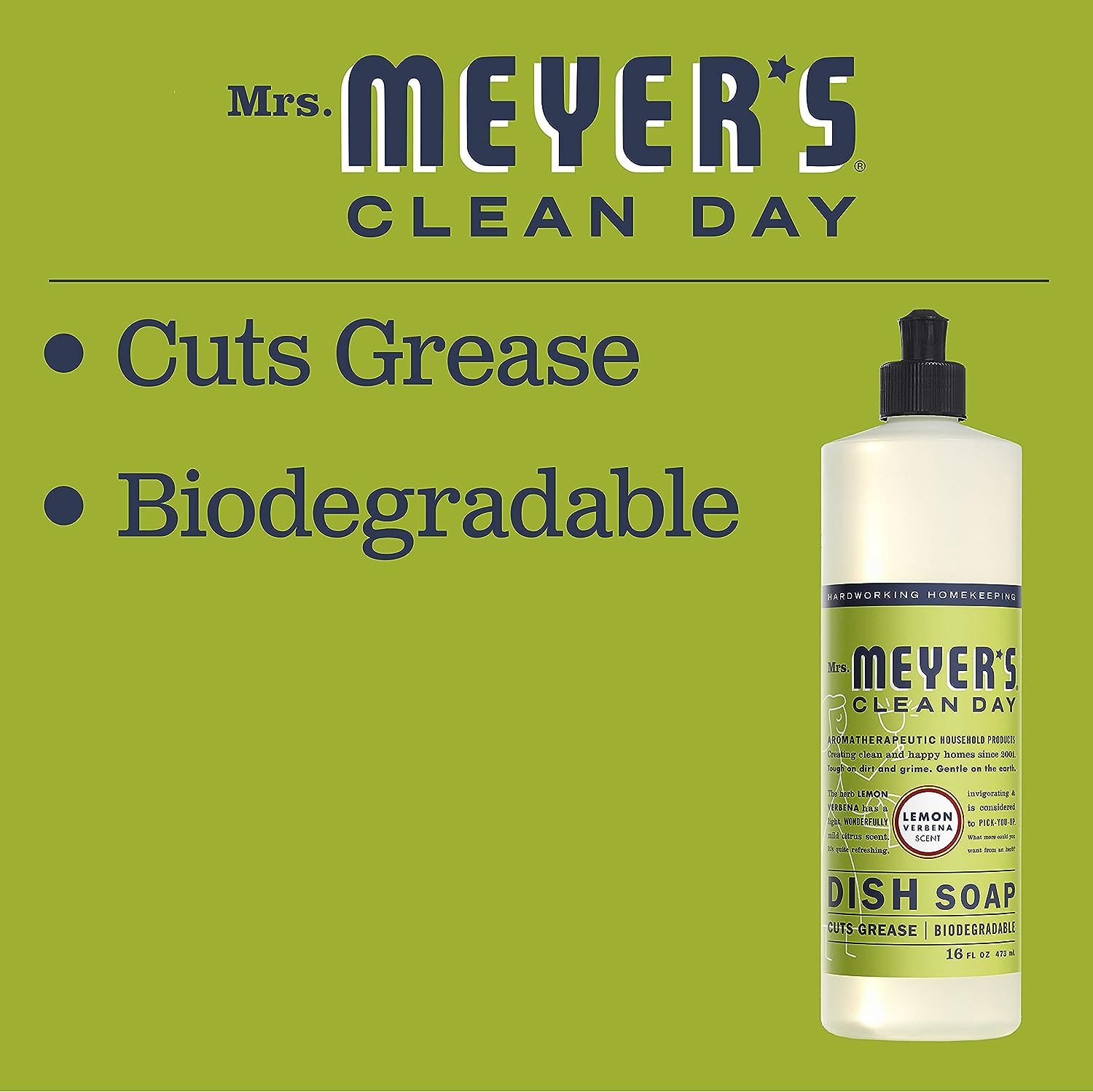 MRS. MEYER'S CLEAN DAY Liquid Dish Soap, Biodegradable Formula, Lemon Verbena, 16 fl. oz - Pack of 3 : Health & Household