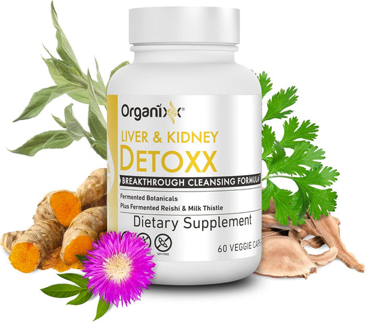 Organixx Kidney & Liver Support Cleanse Supplement, Milk Thistle Reishi Herbal Formula For Digestive Health, Kidney & Liver Health, Sleep & Energy Support, Gluten Free, Non Gmo, 60 Vegetarian Capsules