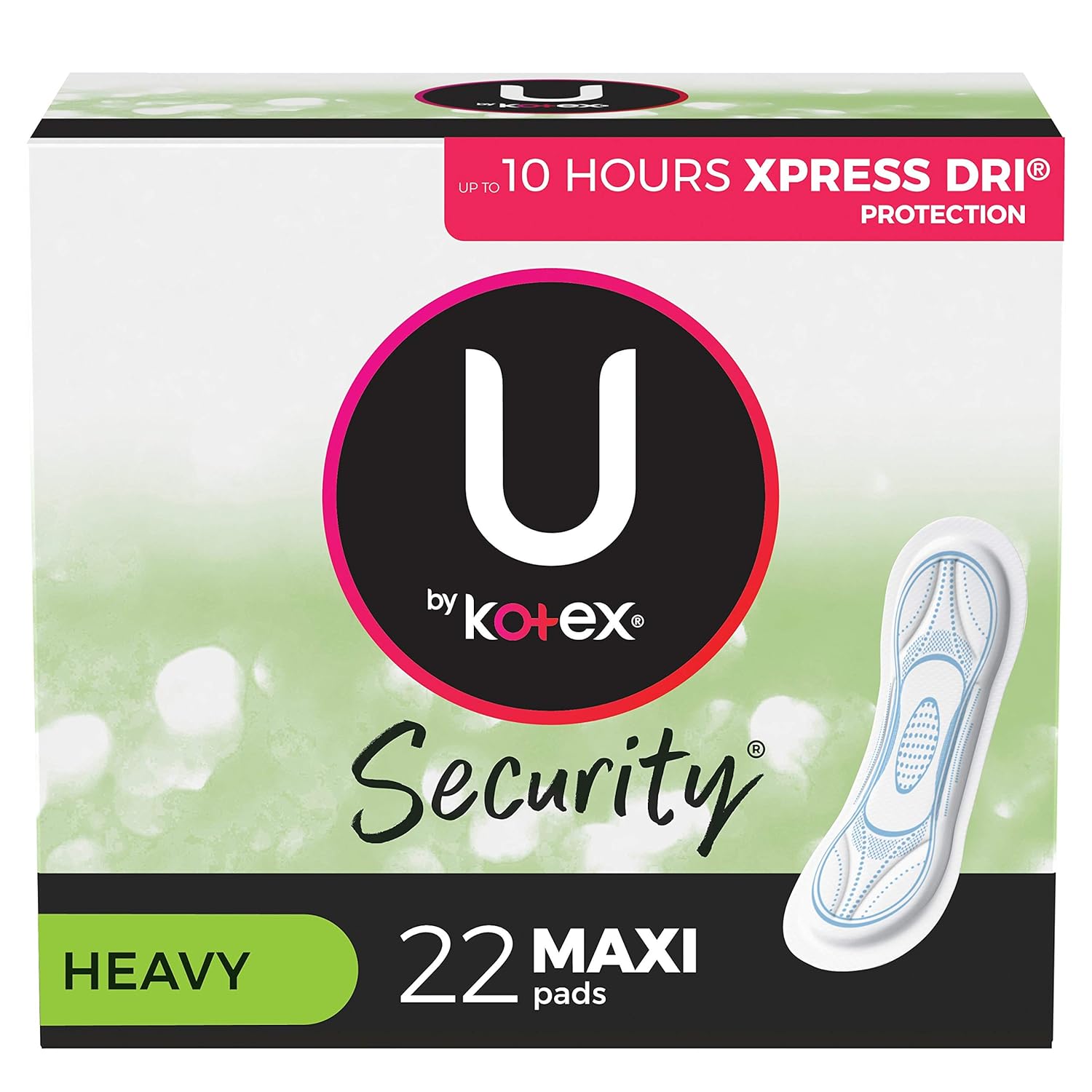 U by Kotex Security Maxi Feminine Pads, Heavy Absorbency, Unscented, 22 Count