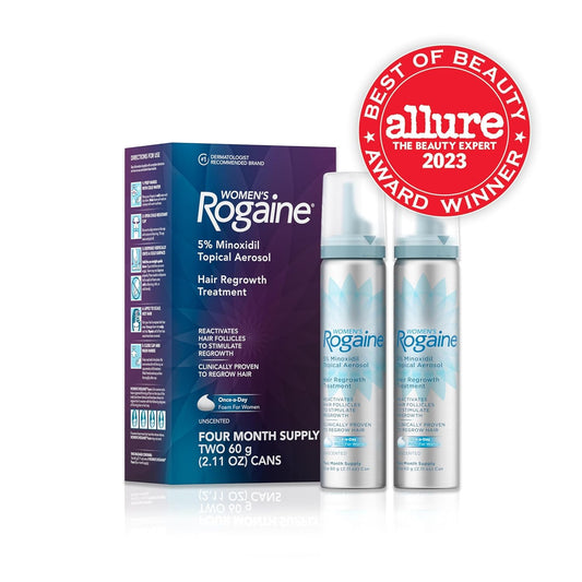 Rogaine Women'S 5% Minoxidil Foam, Topical Once-A-Day Hair Loss Treatment For Women To Regrow Fuller, Thicker Hair, Unscented, 4-Month Supply, 2 X 2.11 Oz