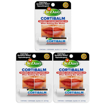 Dr. Dan's Cortibalm- 3 Pack- for Dry Cracked Lips - Healing Lip Balm for Severely Chapped Lips - Designed for Men, Women and Children