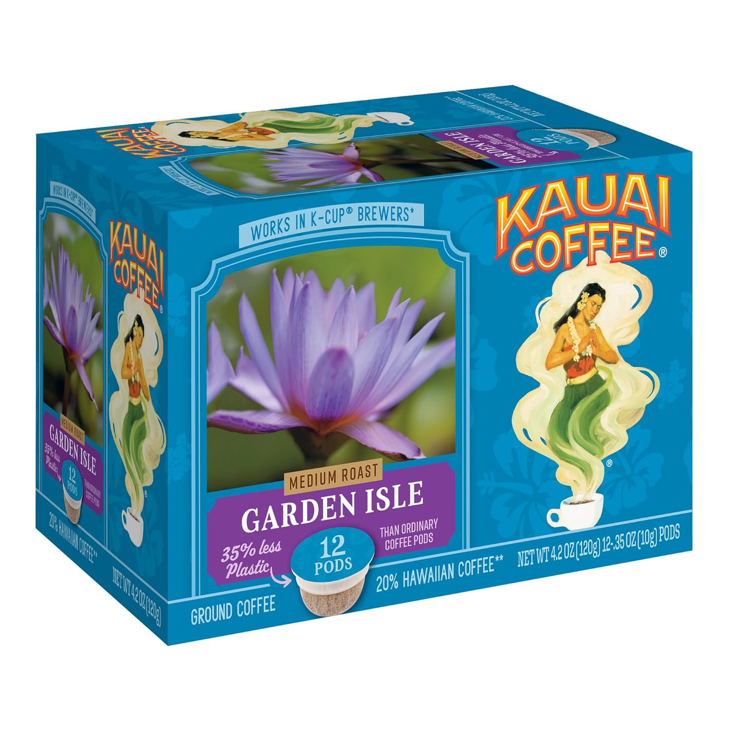 Kauai Coffee Garden Isle Medium Roast- Compatible with Keurig Pods K-Cup Brewers (1 Pack of 12 Total Single-Serve Cups)