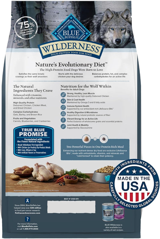 Blue Buffalo Wilderness Natural High-Protein Dry Food For Adult Dogs, Chicken Recipe, 13-Lb. Bag