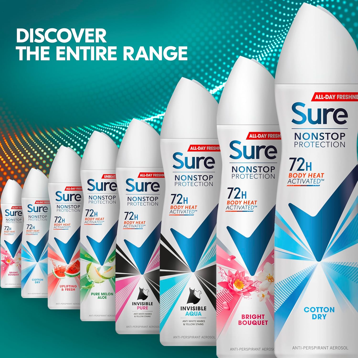 Sure Nonstop Protection Pure Melon Aloe Anti-Perspirant Aerosol Women's Deodorant Spray with Body Heat Activated technology and a melon & aloe scent for 72 hour odour and sweat protection 6x 250 ml : Amazon.co.uk: Beauty