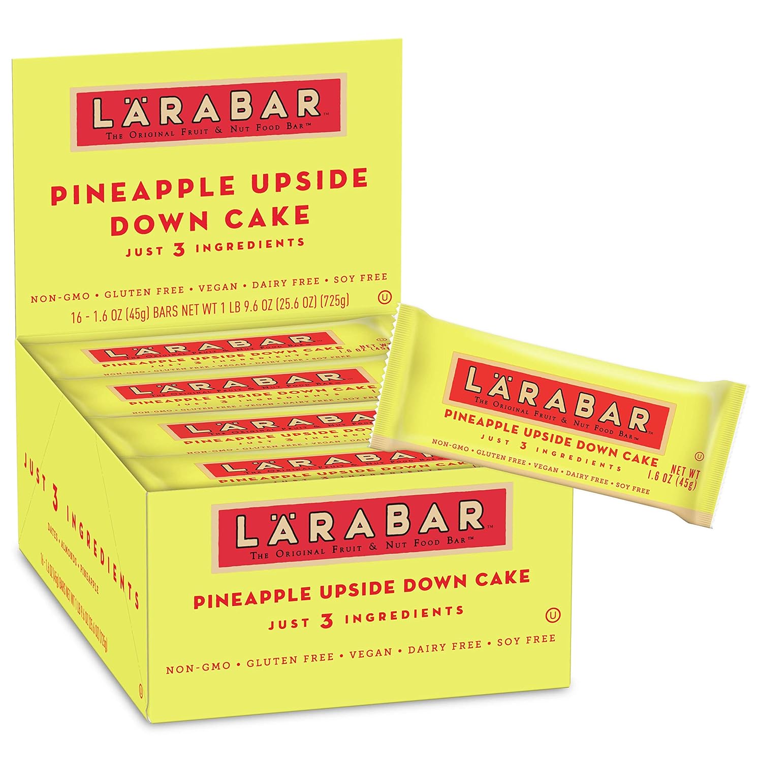 Larabar Pineapple Upside Down Cake, Gluten Free Vegan Fruit Nut Bars, 16 Ct