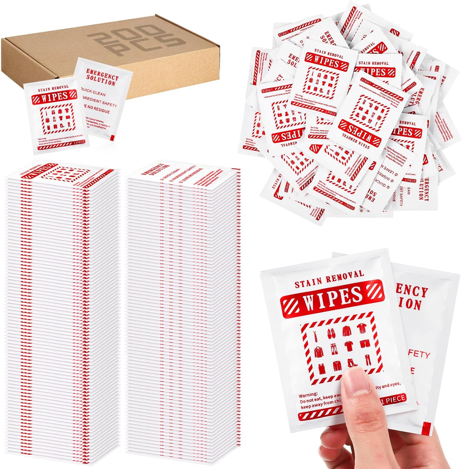 200 Pcs Stain Remover Wipes Individual Wrapped Wipes Stain Remover Mini Stain Remover Wipes for Clothes Fabric Laundry Stain Carpet Baby Messy Eater Car Seat Upholster (White)