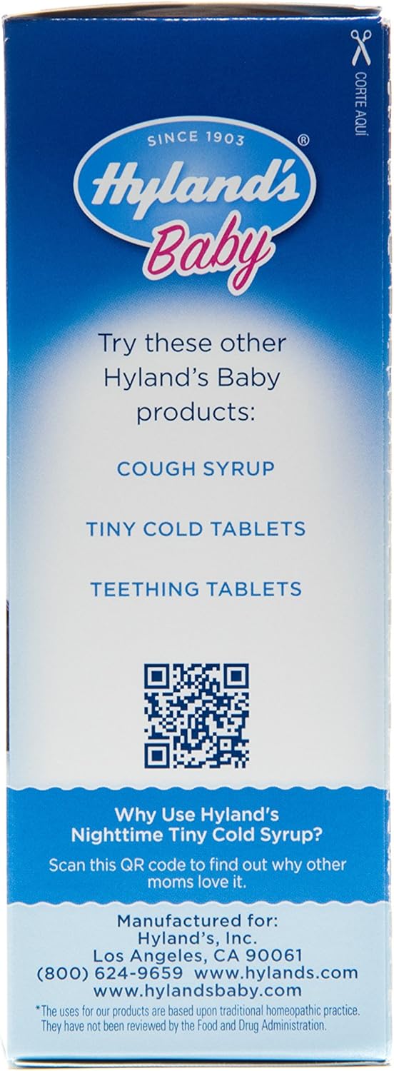Hyland's Naturals Baby Tiny Cold Syrup, Nighttime PM, Natural Relief of Sneezing, Runny Nose, Congestion & Sleeplessness, 4 Ounce : Health & Household