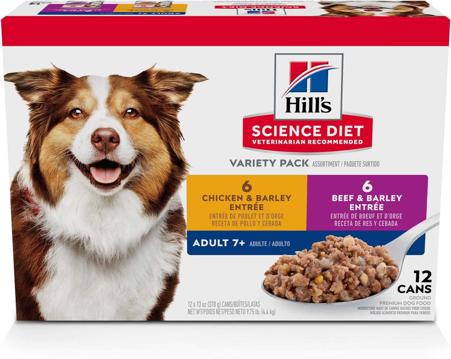 Hill'S Science Diet Adult 7+, Senior Adult 7+ Premium Nutrition, Wet Dog Food, Variety Case: Chicken & Barley; Beef & Barley Loaf, 13 Oz Can Variety Case, Case Of 12