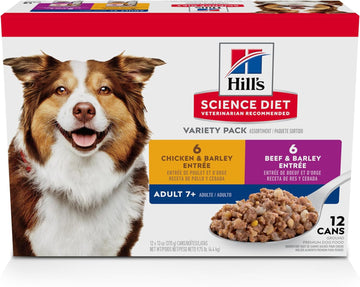 Hill'S Science Diet Adult 7+, Senior Adult 7+ Premium Nutrition, Wet Dog Food, Variety Case: Chicken & Barley; Beef & Barley Loaf, 13 Oz Can Variety Case, Case Of 12