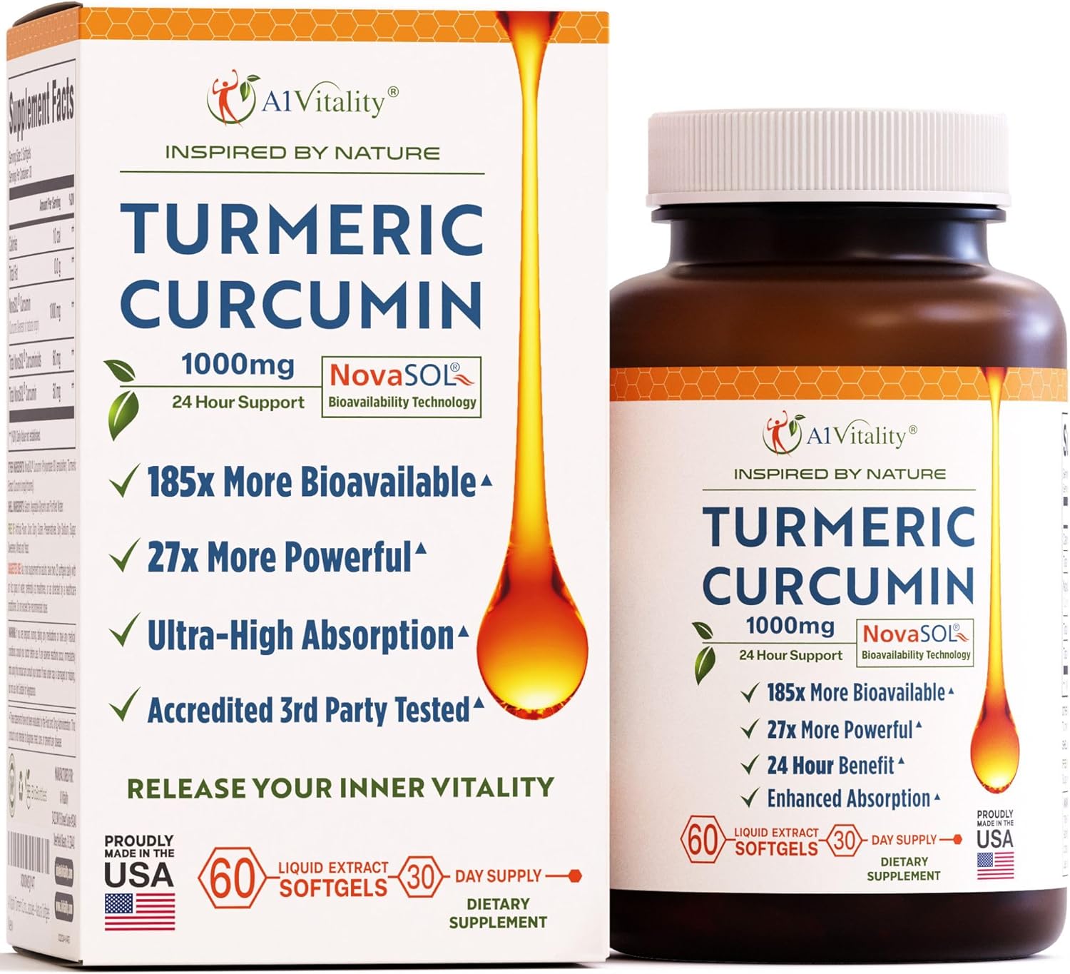 Turmeric Curcumin Novasol 1000Mg - Nature'S Joint Support Supplements - 185X Bioavailable Than Standard Curcumin - Natural Softgels