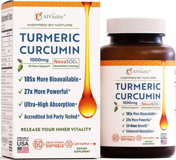 Turmeric Curcumin Novasol 1000Mg - Nature'S Joint Support Supplements - 185X Bioavailable Than Standard Curcumin - Natural Softgels