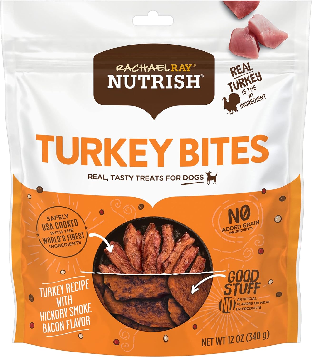 Rachael Ray Nutrish Turkey Bites Real Meat Grain Free Dog Treats, Turkey Recipe With Hickory Smoked Bacon Flavor, 12 Ounces (Packaging May Vary)