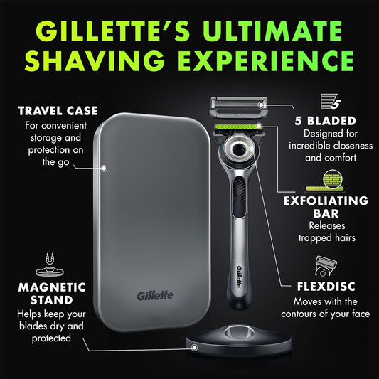 Gillette Labs With Exfoliating Bar By Gillette Mens Razor And Travel Case, Shaving Kit For Men, Storage On The Go, Includes Travel Case, 1 Handle, 3 Razor Blade Refills, And Premium Magnetic Stand