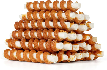 Mon2Sun Dog Treats, 5 Inch Chicken Wrapped Rawhide Sticks, Dog Rawhide Twist For Small Dogs, Promotes Dental Health Dog Chew, 20Oz (25 Count-Pack Of 1)