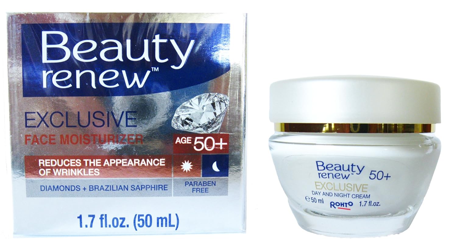 Beauty Renew 50+ Exclusive Day & Night Face Moisturizer Cream Diamonds And Brazilian Saphire