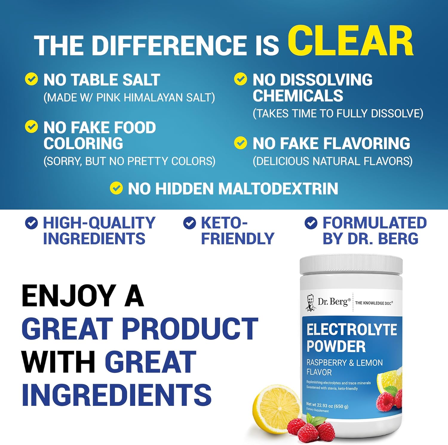 Dr. Berg Zero Sugar Hydration Keto Electrolyte Powder - Enhanced W/ 1000 Mg Of Potassium & Real Pink Himalayan Salt (Not Table Salt) - Orange Flavor Hydration Drink Mix Supplement - 50 Servings : Health & Household