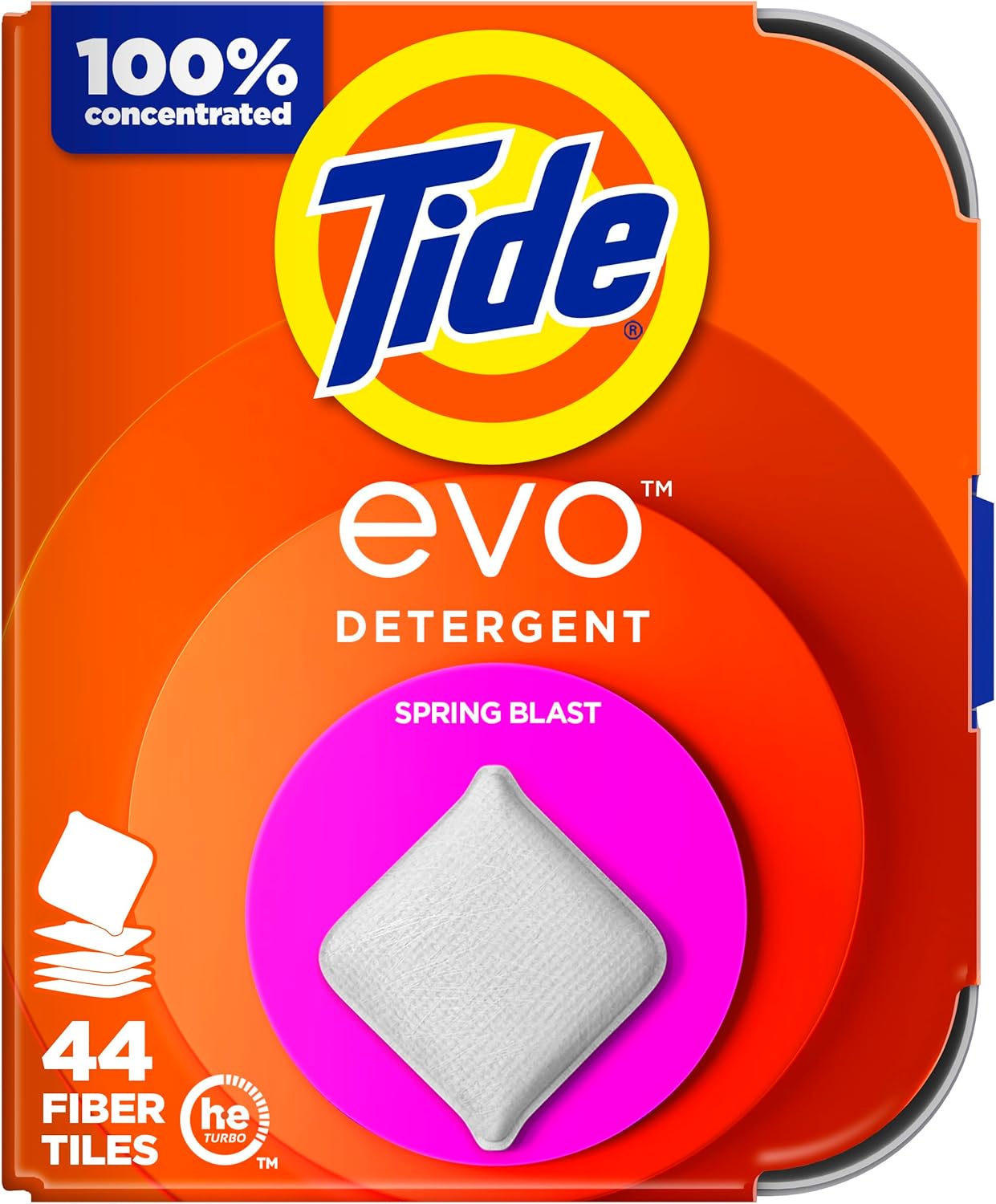 Tide Evo Laundry Detergent Tiles, 44 Count, Spring Blast Scent, Concentrated He Compatible Clean And Instant Dissolve