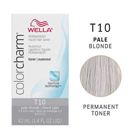 Wella Colorcharm Hair Toner, Neutralize Brass With Liquifuse Technology, T10 Pale Blonde + 10 Vol. Developer