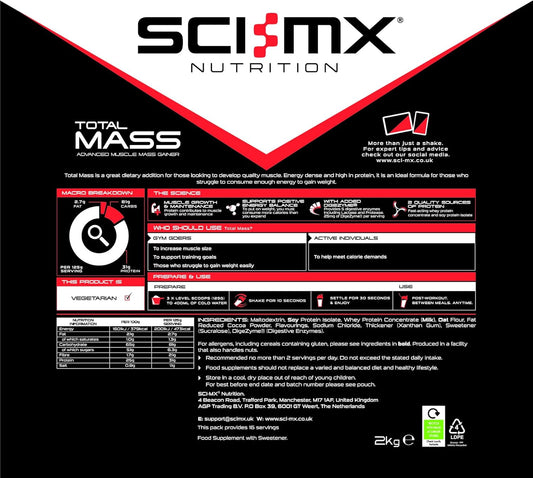 Sci-Mx Total Mass - Advanced Muscle Mass Gainer Protein Powder - Muscle Growth & Weight Gain - Chocolate Mint • 32G Protein + 473 Calories Per Serving • 2Kg