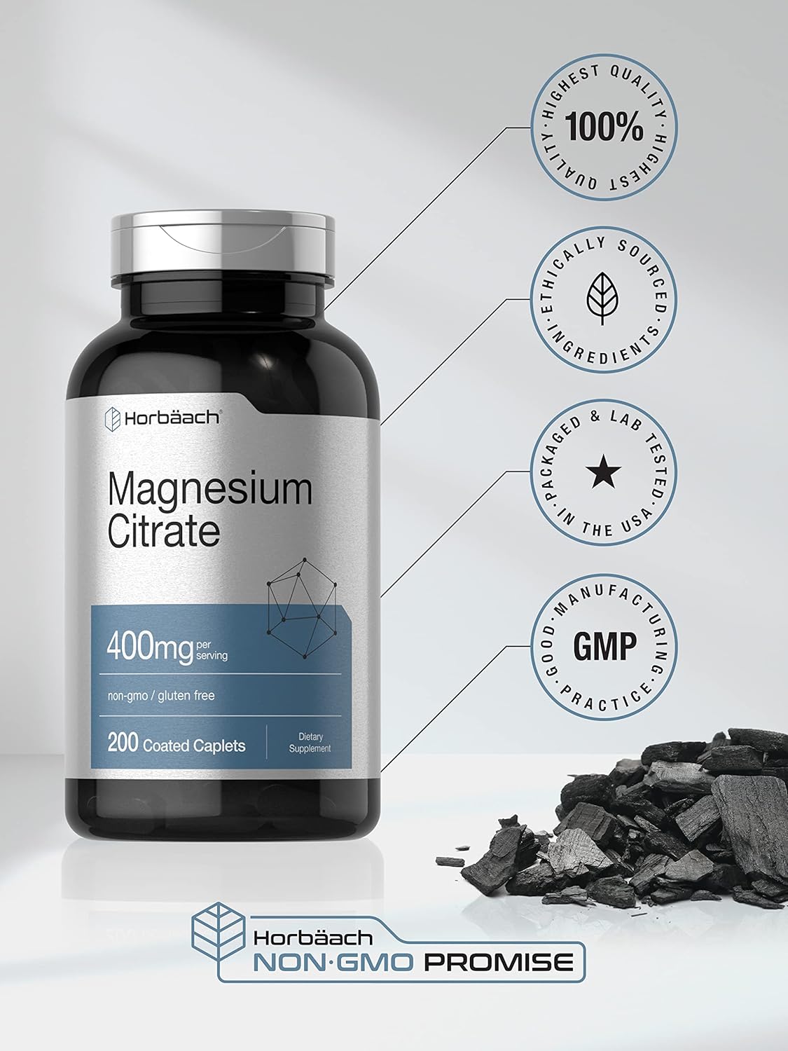 Horbäach - Magnesium Citrate Caplets | Vegetarian, Non-GMO, and Gluten Free Supplement : Health & Household