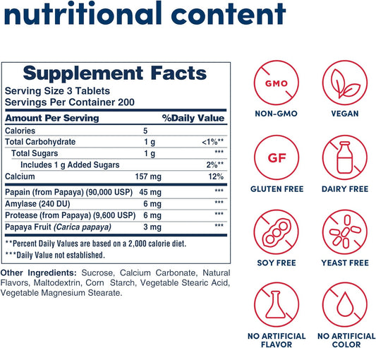 American Health Original Papaya Digestive Enzyme Chewable Tablets - Promotes Nutrient Absorption And Helps Digestion - 600 Count (200 Total Servings)