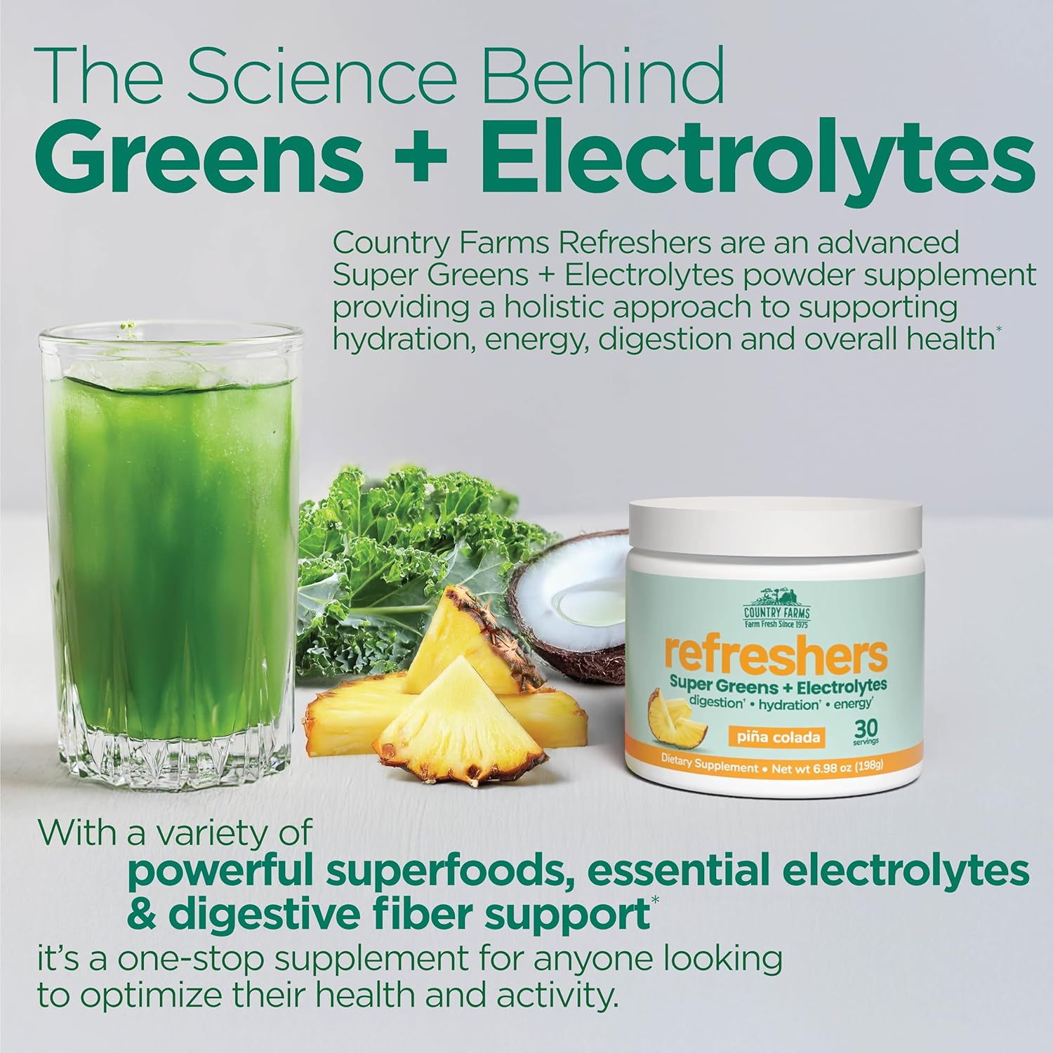 Country Farms Refreshers, Super Greens And Electrolytes, Essential Minerals And Superfoods, Hydration Support, Promotes Natural Energy, With Fiber, Tropical Mango, 30 Servings