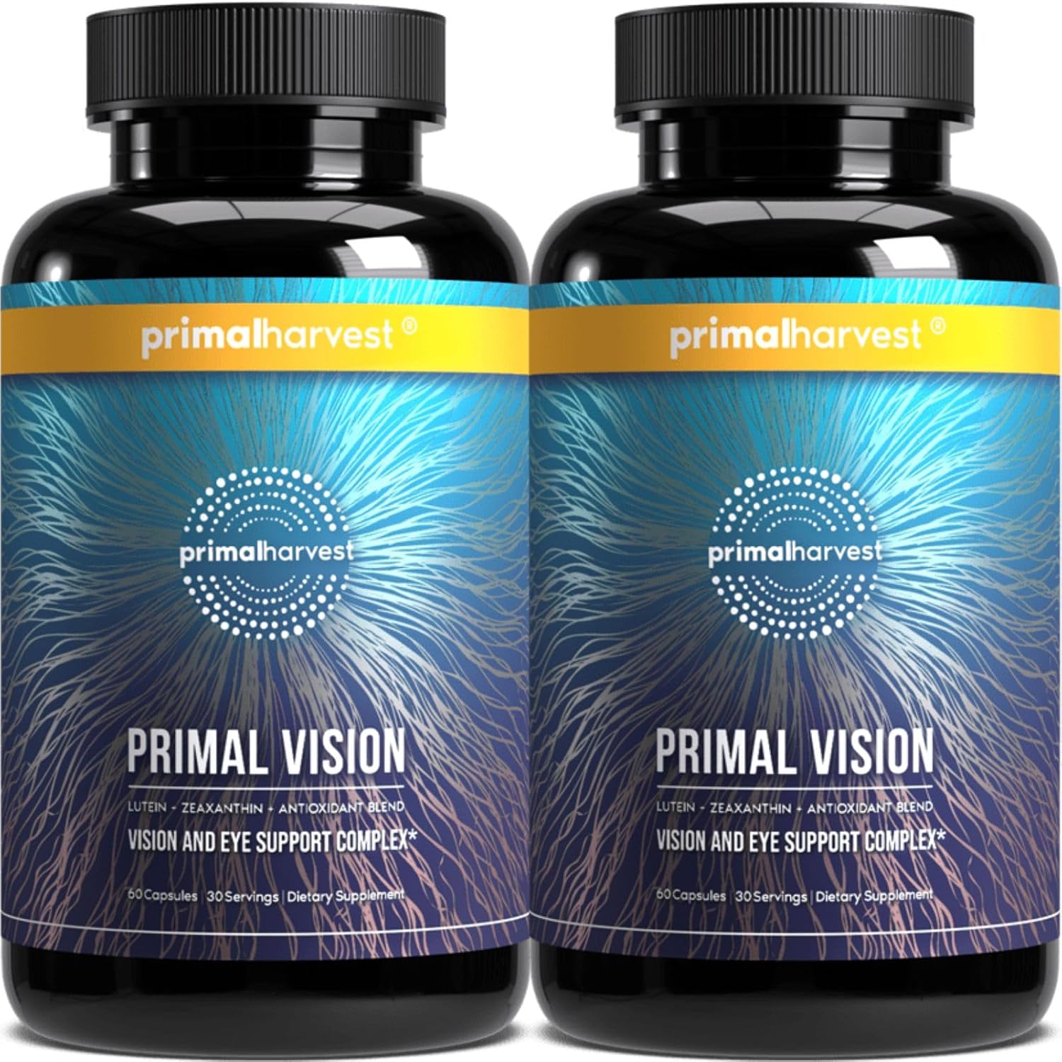 Primal Harvest Vision And Eye Support Complex With Lutein, Zeaxanthin Plus Vitamin E, Bilberry Extract, And Blueberry Extract, For Overall Eye Health For Men And Women, 2 Pack