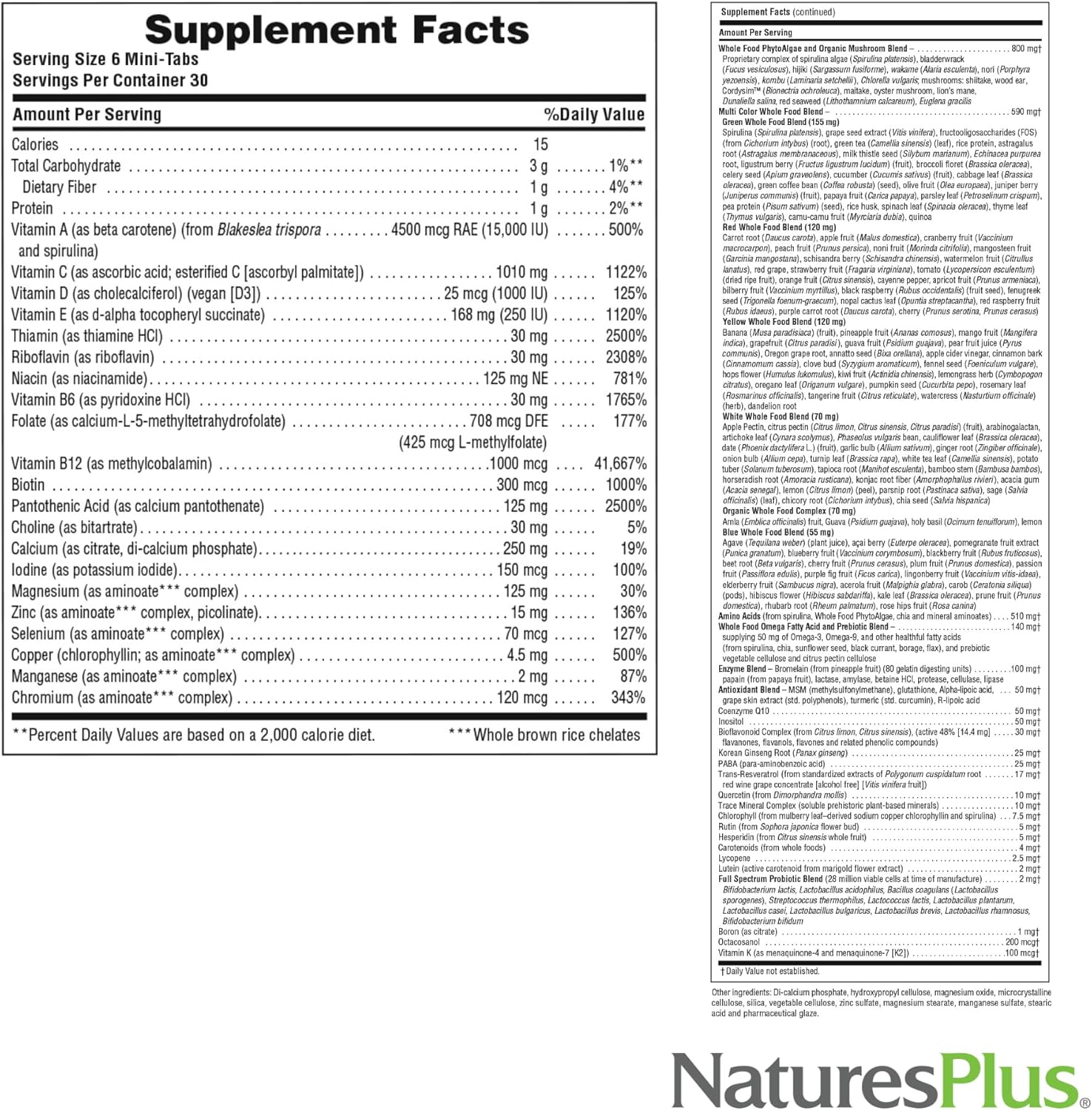 Natures Plus Source Of Life Gold Multivitamin - 180 Mini-Tabs, Pack Of 2 - With Vitamins D3, B12 & K2 - Vegetarian & Gluten Free - 60 Total Servings