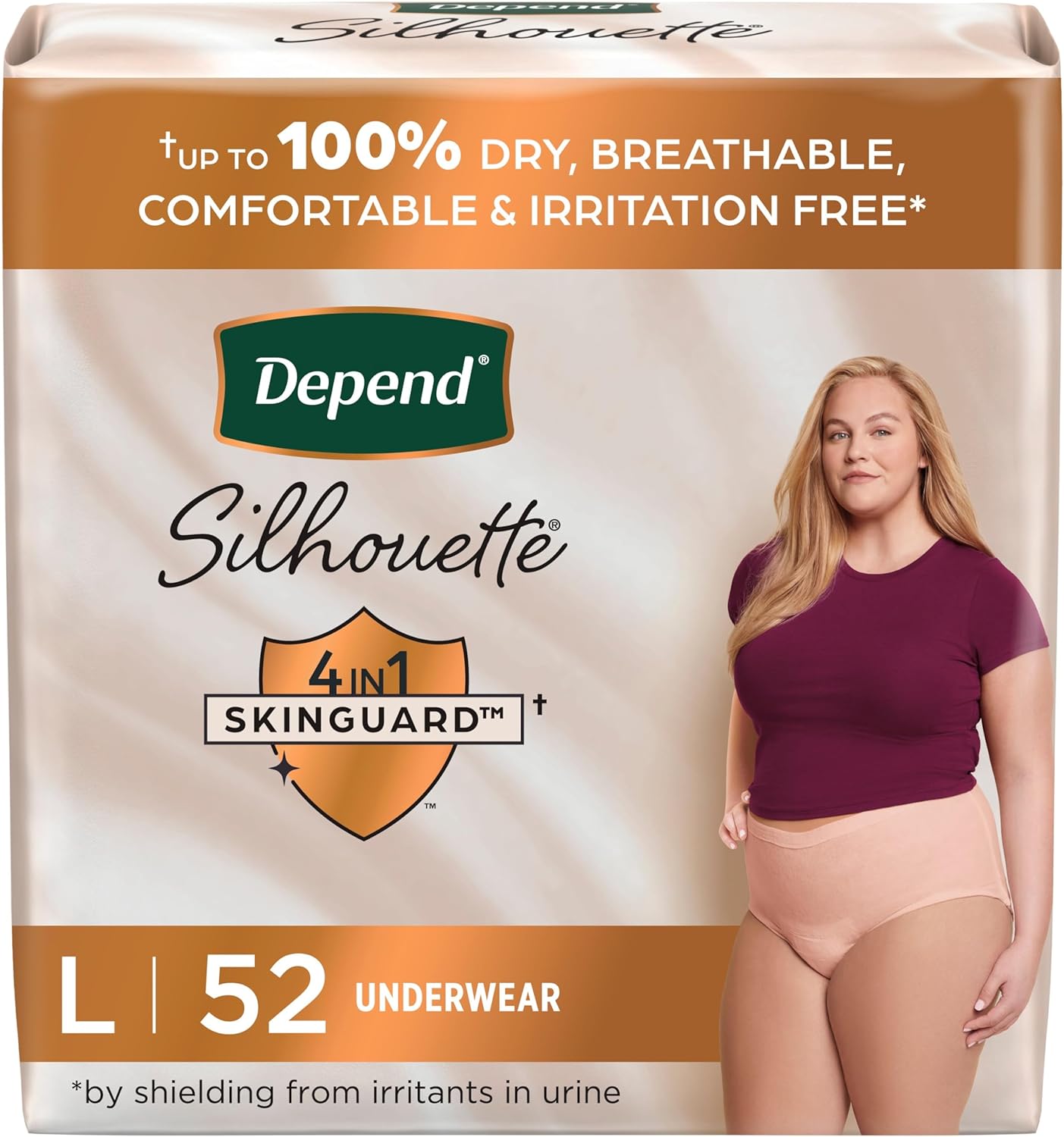 Depend Silhouette Adult Incontinence & Postpartum Bladder Leak Underwear For Women, Maximum Absorbency, Large, Pink, 52 Count (2 Packs Of 26), Packaging May Vary