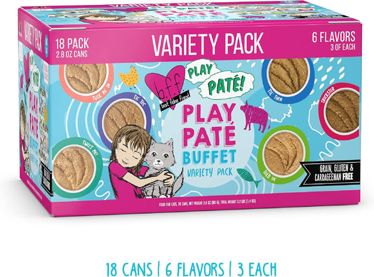 Weruva B.F.F. Play - Best Feline Friend Paté Lovers, Aw Yeah!, Blue Paté Buffet Variety Pack, 2.8Oz Can (Pack Of 18)