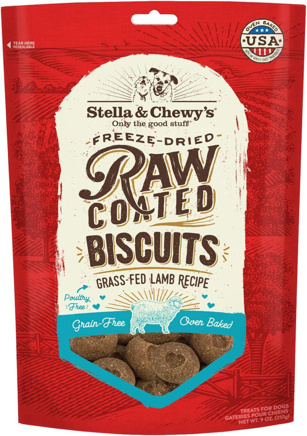 Stella & Chewy'S Freeze-Dried Raw Coated Dog Biscuits – Grass-Fed Lamb Recipe – Protein Rich, Grain Free Dog & Puppy Treat – Great Snack For Training & Rewarding – 9 Oz Bag