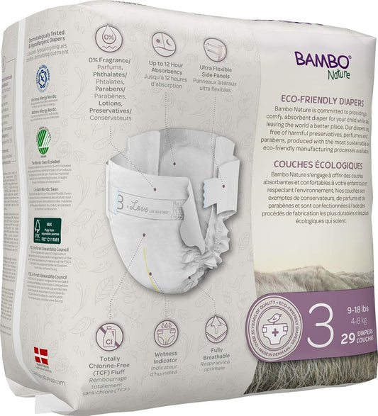 Bambo Nature Premium Baby Diapers - French/English Packaging, Size 3, 29 Count