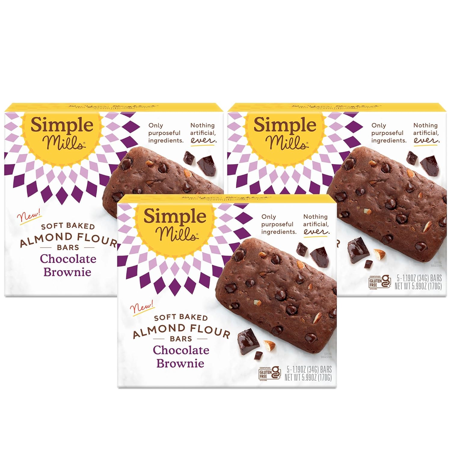 Simple Mills Almond Flour Snack Bars (Chocolate Brownie) with Organic Coconut Oil, Chia Seeds, Sunflower Seeds, and Flax Seeds, 6oz, 3 Count