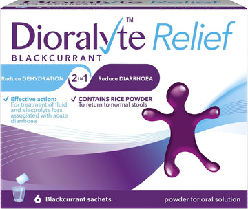 Dioralyte Relief Blackcurrant - Fast And Effective Rehydration Treatment To Help Replace The Loss Of Body Fluid And Electrolytes (Minerals And Salts) - Blackcurrant Flavour- 6 Sachets