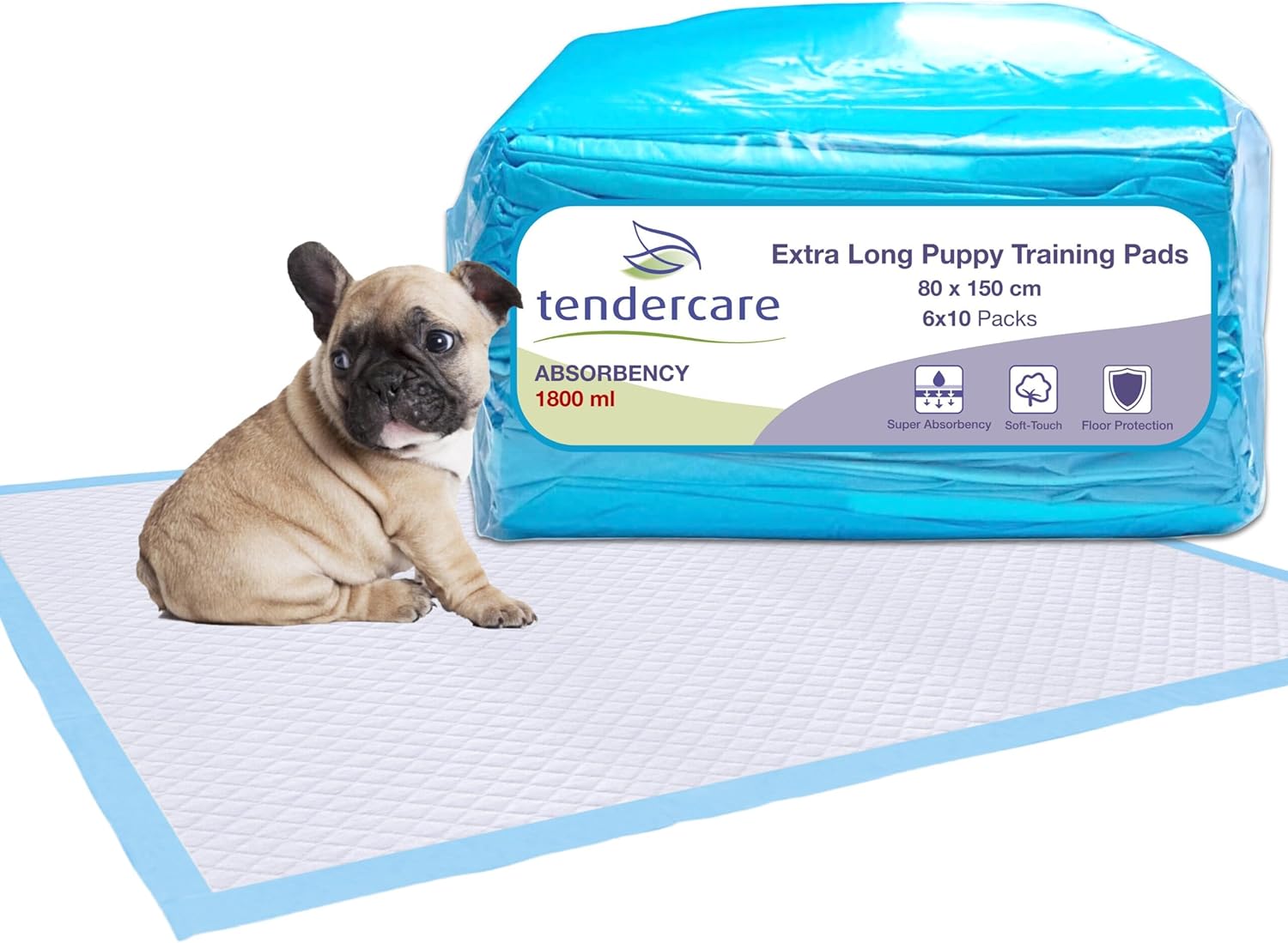 Tendercare - Puppy Training Pads - 40 Extra Long Puppy Pads - 80 X 150Cm - Super Absorbent & Waterproof - Disposable Incontinence Pads - 1800Ml Absorbency