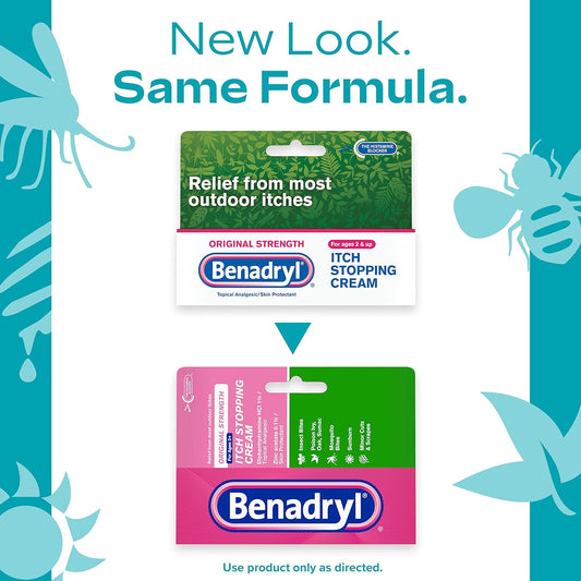 Benadryl Original Strength Itch Stopping Anti-Itch Cream, Diphenhydramine HCl Topical Analgesic & Zinc Acetate Skin Protectant, Relief from Most Outdoor Itches, 1 oz (Pack of 6)