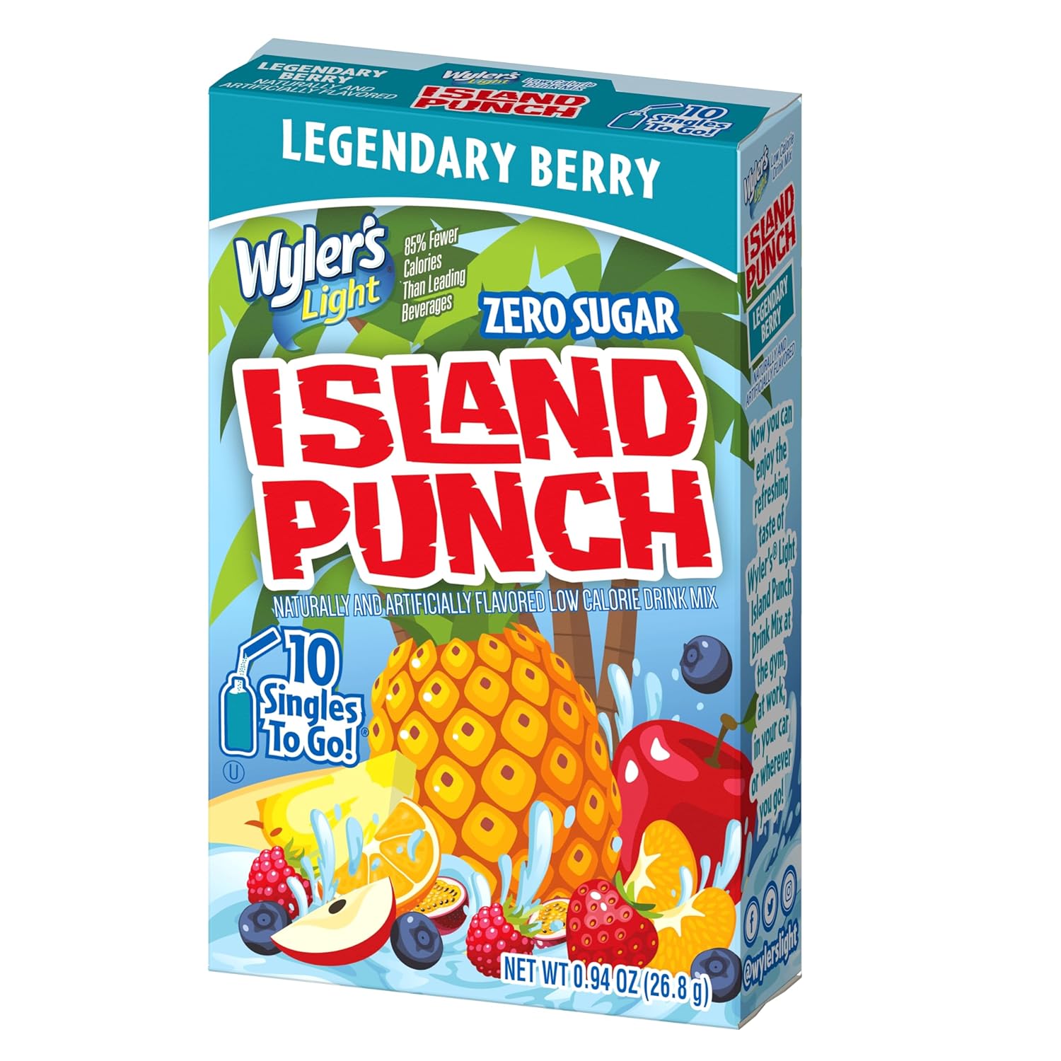 Wyler’S Light Island Punch Singles To Go, Legendary Berry, 10-Count Per Box (12 Pack) – Low Calorie Powdered Drink Mixes, Caffeine Free, Gluten Free, And Zero Sugar, 120 Total Powder Packets