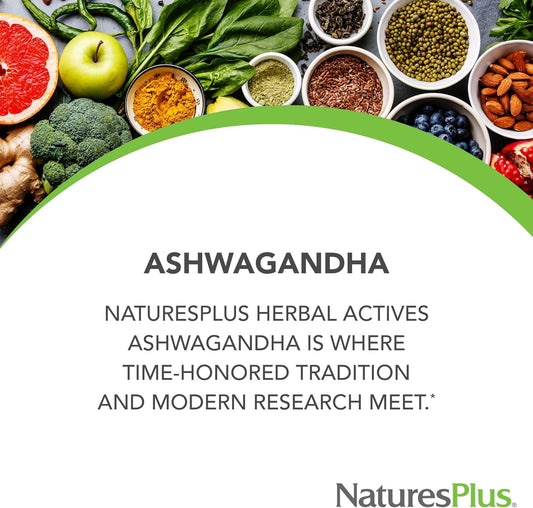 NaturesPlus Herbal Actives Ashwagandha 450 mg - 60 Vegetarian Capsules - Prescription Quality - Gluten Free - 60 Servings