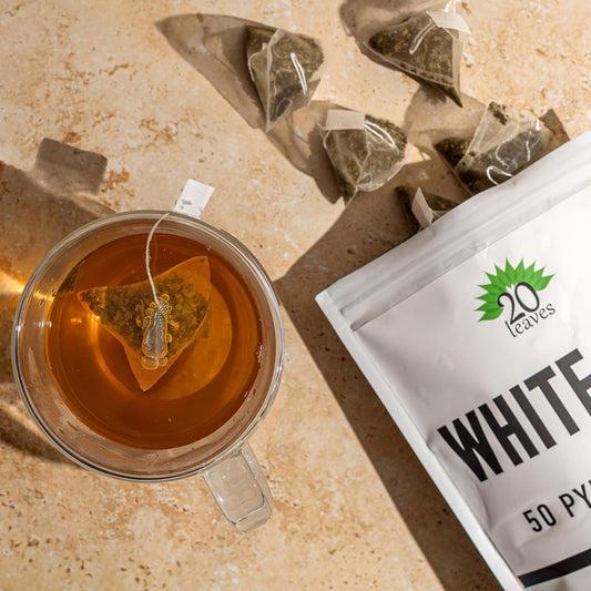 White Tea - Hot Tea - 50 Pyramid Tea Bags Sachets In A Resealable Bag
