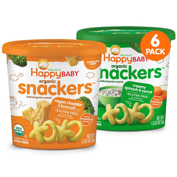 Happy Baby Organics Snackers Baked Grain Snack, 2 Flavor Veggie Variety Pack, 1.5 Ounce (Pack Of 6)