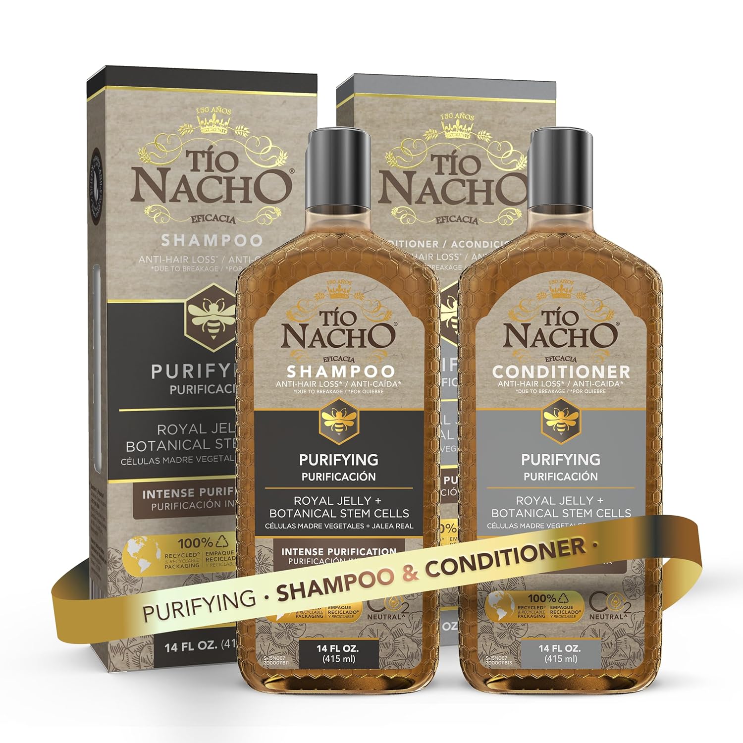 Tio Nacho Purifying Shampoo and Conditioner Set, Royal Jelly, Infused with Botanical Stem Cells for Intense Hair and Scalp Purification + Detoxifying Balance, 28 Fluid Ounces